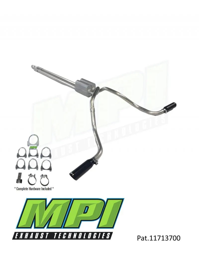 MPI Exhaust Technologies Clamp-on Kit w/Mufflers & Powder Coated Black Tips - G551-BTPSBLK-C